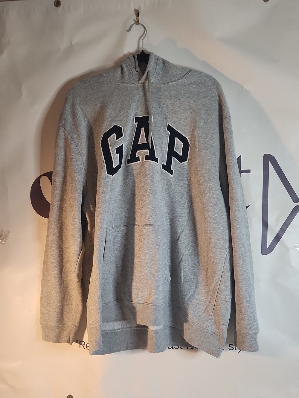 GAP Light Gray Crewneck Hoodie with Navy Logo